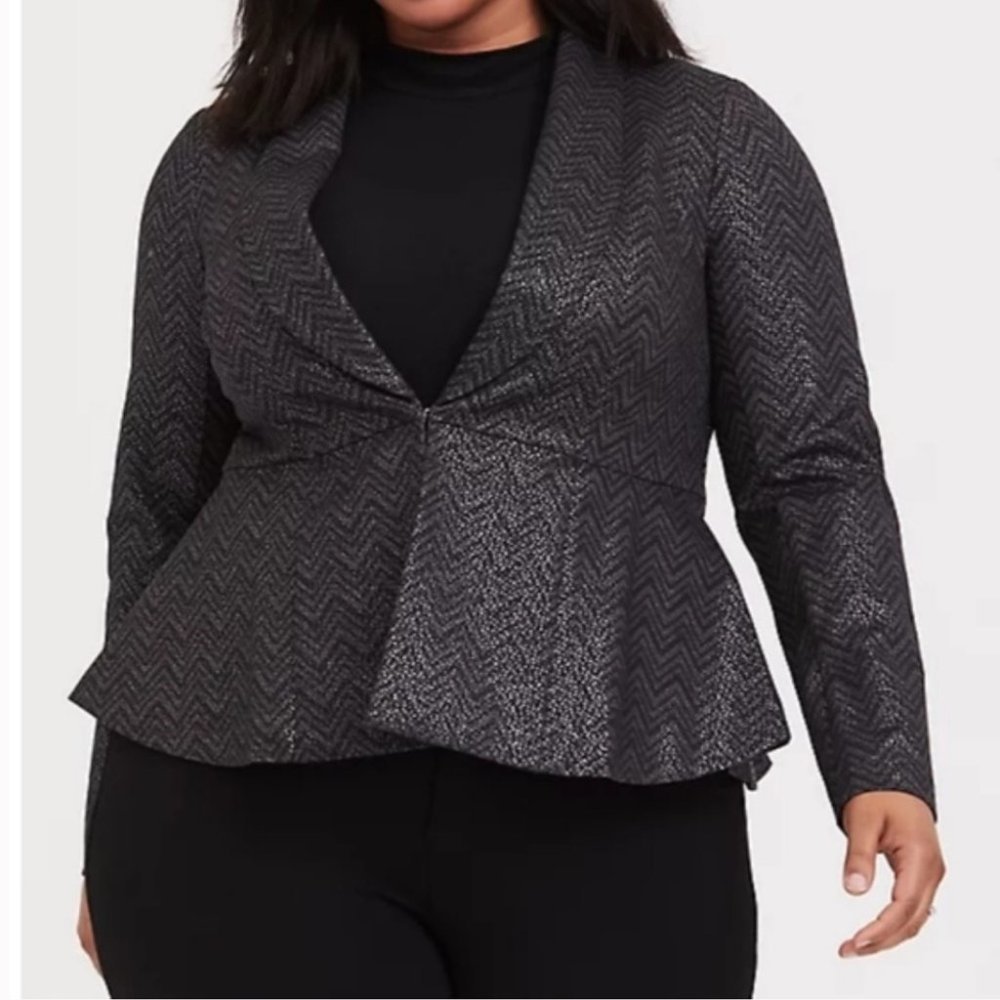 torrid Metallic Chevron Peplum Blazer in Black and Silver